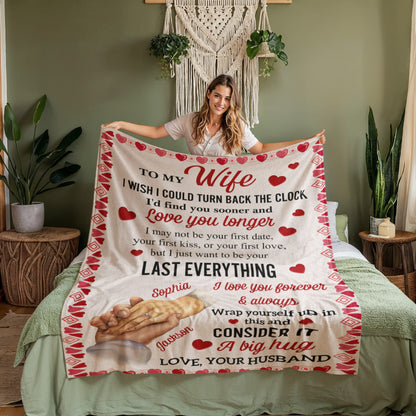 Personalized Valentine Blanket for Wife – “To My Wife” Coral Fleece Blanket with Custom Name, Romantic Gift