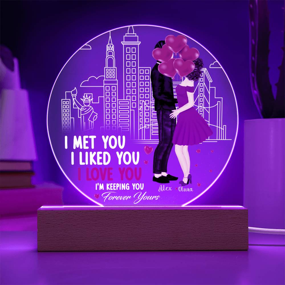 Personalized Valentine LED Acrylic Circle Plaque – Custom Names and Date Romantic Couple Keepsake Gift