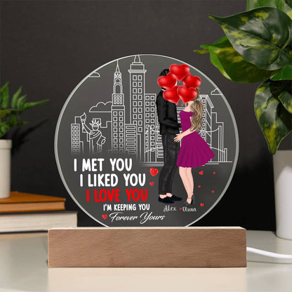 Personalized Valentine LED Acrylic Circle Plaque – Custom Names and Date Romantic Couple Keepsake Gift