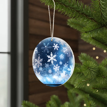Snowflake Acrylic Ornament – 3" Round Winter Blue Holiday Decoration with Silver Cord &amp; One-Sided UV Printing
