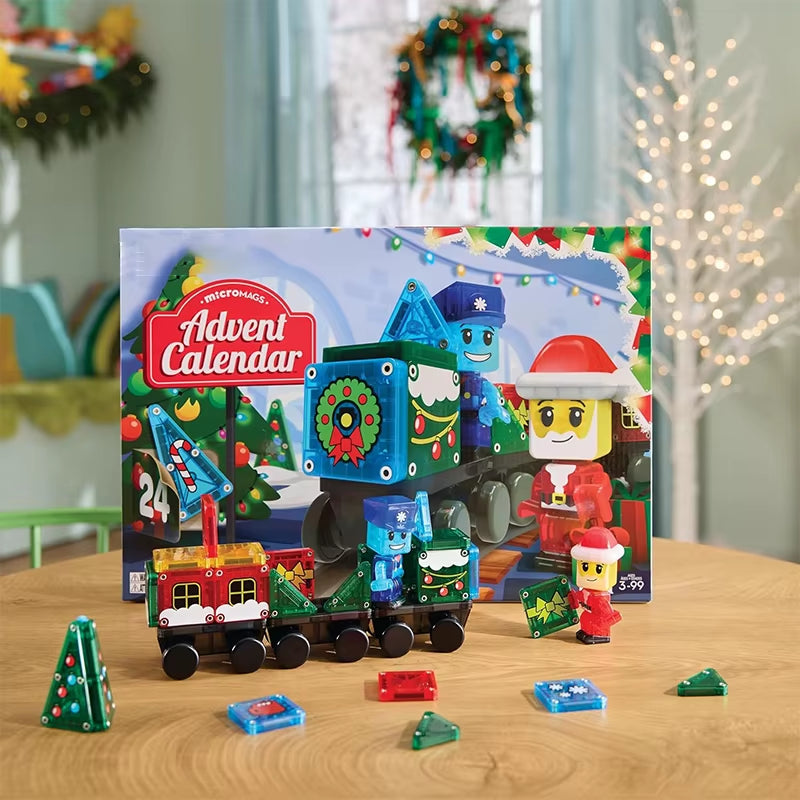 Christmas Advent Calendar Ornaments Magnetic Santa Claus Train Construction Set 24 Days of Surprise Gifts Christmas Decorations.
