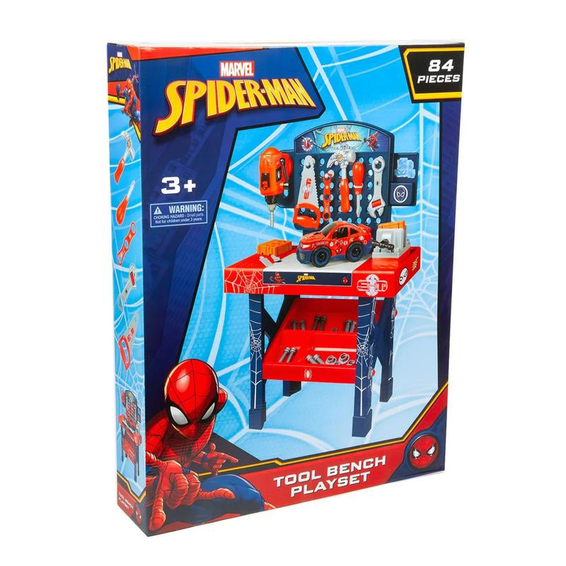 Marvel Spider-Man Tool Bench Playset, Team Nascar Pit Stop Playset with Take Apart Car 84 Pieces - Pretend Play Toy