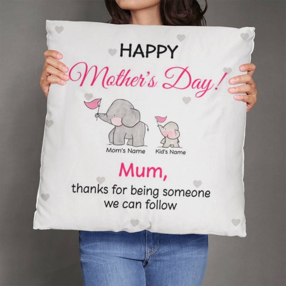 Personalized Mother’s Day Elephant Pillow – Custom Mom and Kids Name Pillow, Happy Mother’s Day Gift for Mom, Cute Mom Throw Pillow