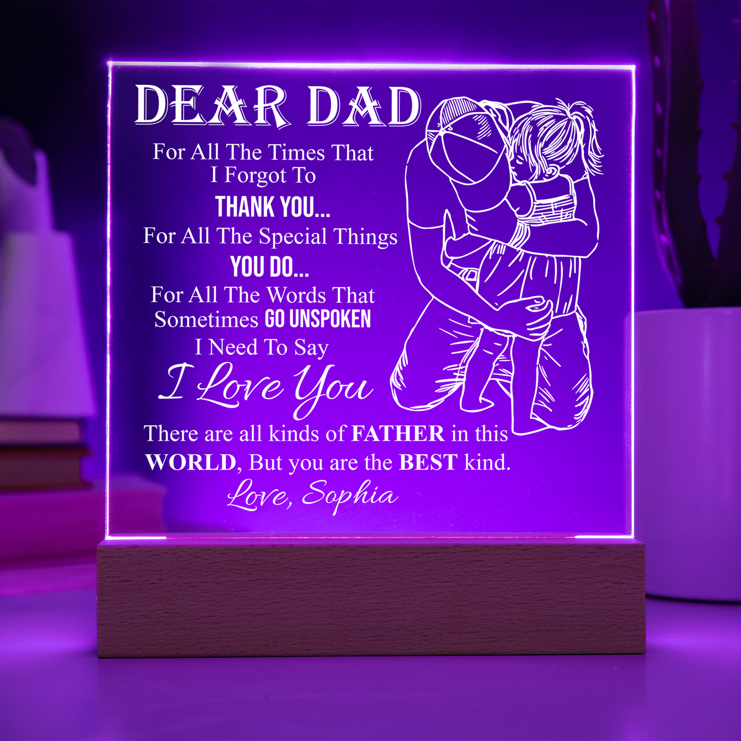 Personalized Dear Dad LED Night Light Plaque - Emotional "I Love You" Father&