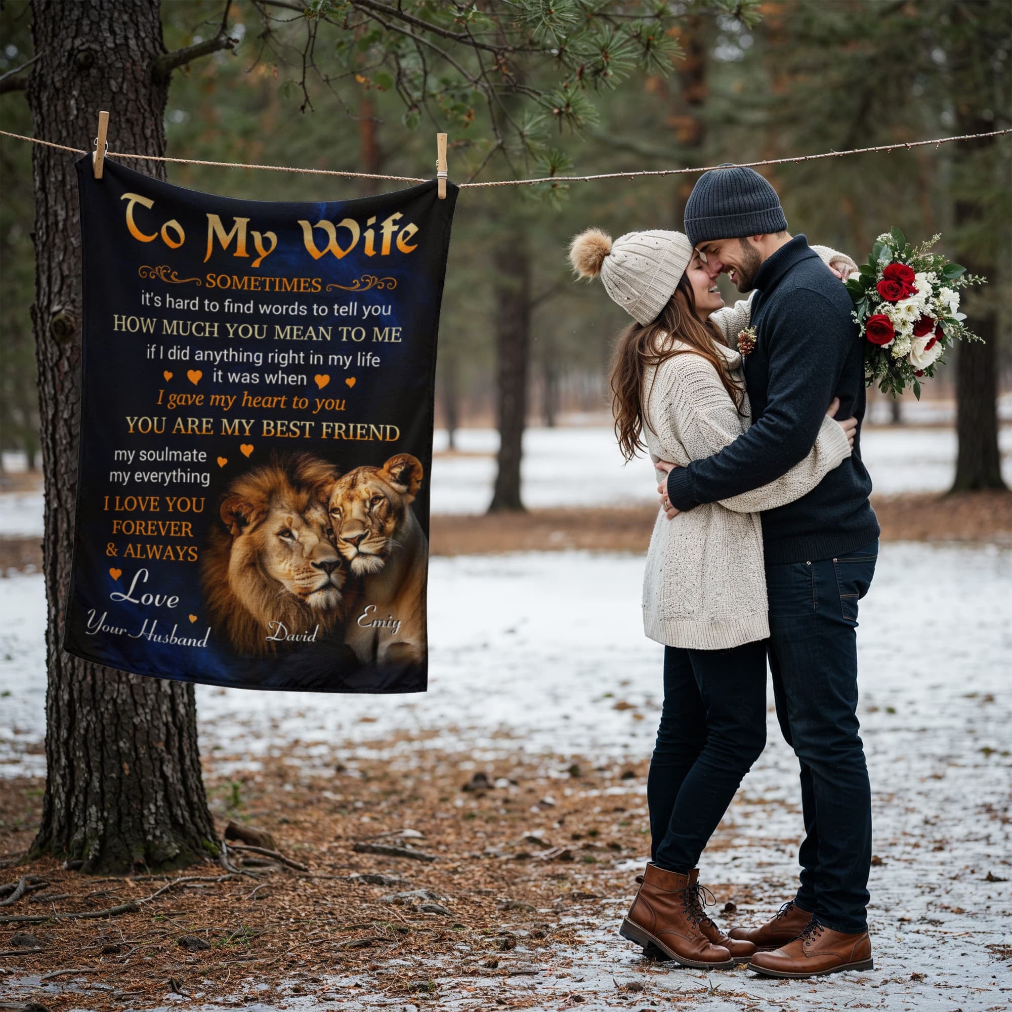 To My Wife Lion Couple Blanket