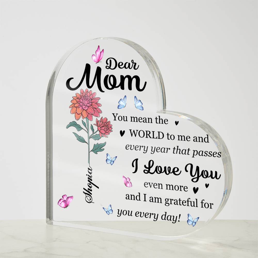 Heart Shaped Mom Acrylic Sign