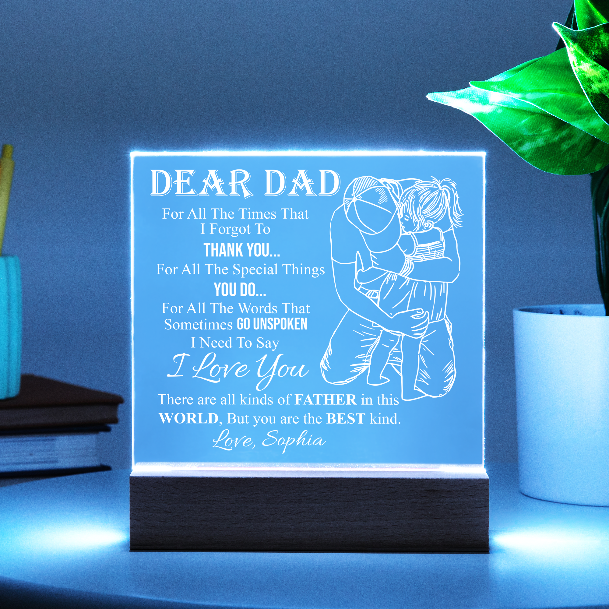 Personalized Dear Dad LED Night Light Plaque - Emotional "I Love You" Father&