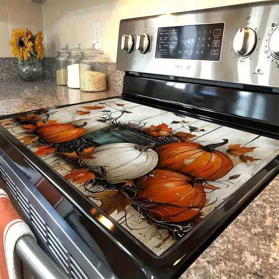 Soft Gas Stove Panel Protector Pad, Pumpkin Kitchen Design, Scratch Resistant, Easy Clean, Multi-Purpose Cover for Any Kitchen