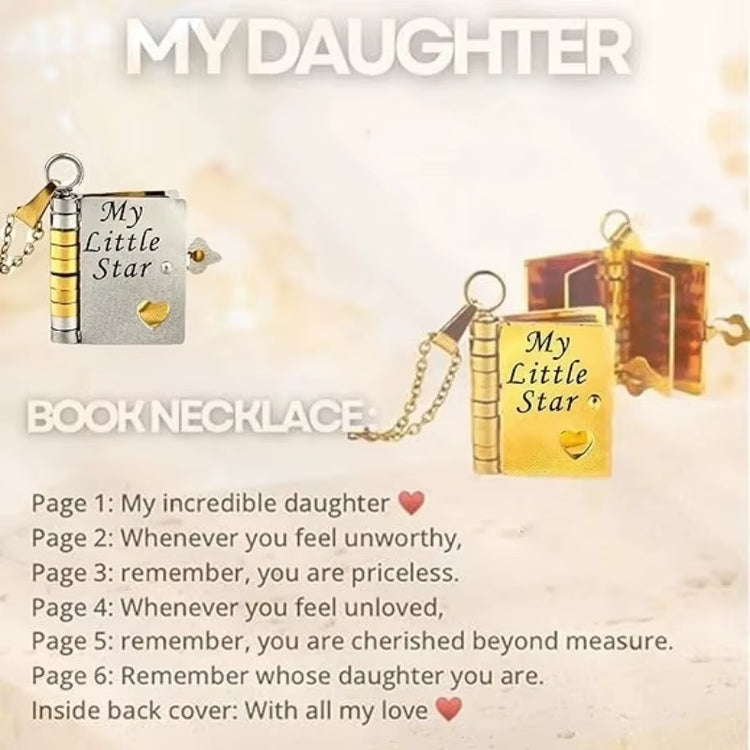 My Little Star Book Pendant Necklace for Daughter Openable Pages Engraved Letter Stainless Steel Necklace for Birthday Gift