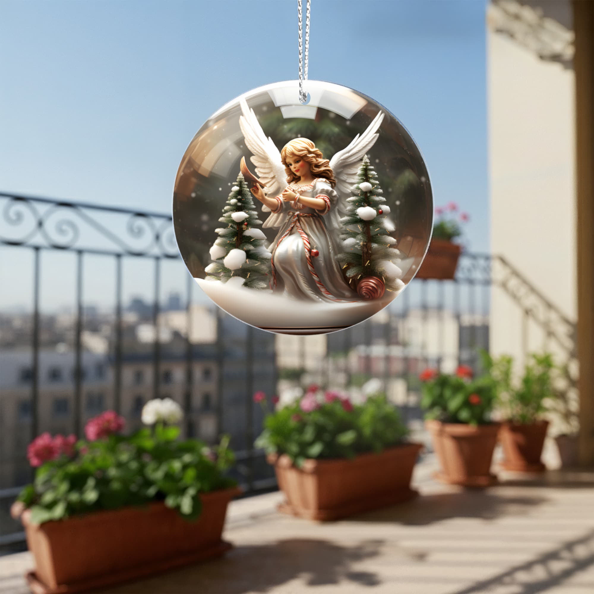 Angel Series Snow Globe Edition - Elegant Angel with Candy Cane Sash Acrylic Ornament