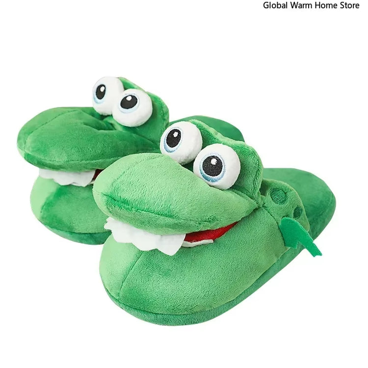 Crocodile Cotton Slippers with Moving Mouth Funny New Style Non-Slip Home Cotton Shoes Gifts Plush Toy Kids Slippers Winter Lady