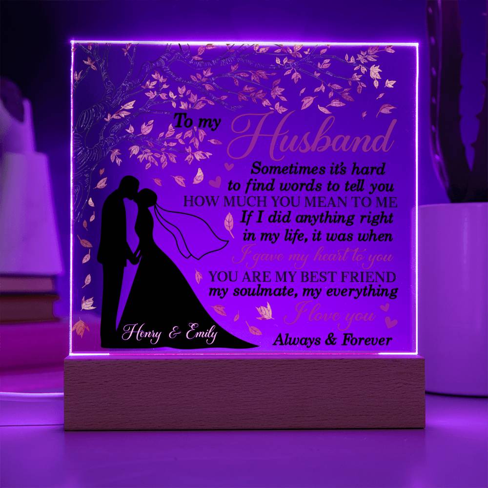Personalized Valentine LED Acrylic Plaque – To My Husband Love Message, Custom Name Light-Up Keepsake Gift
