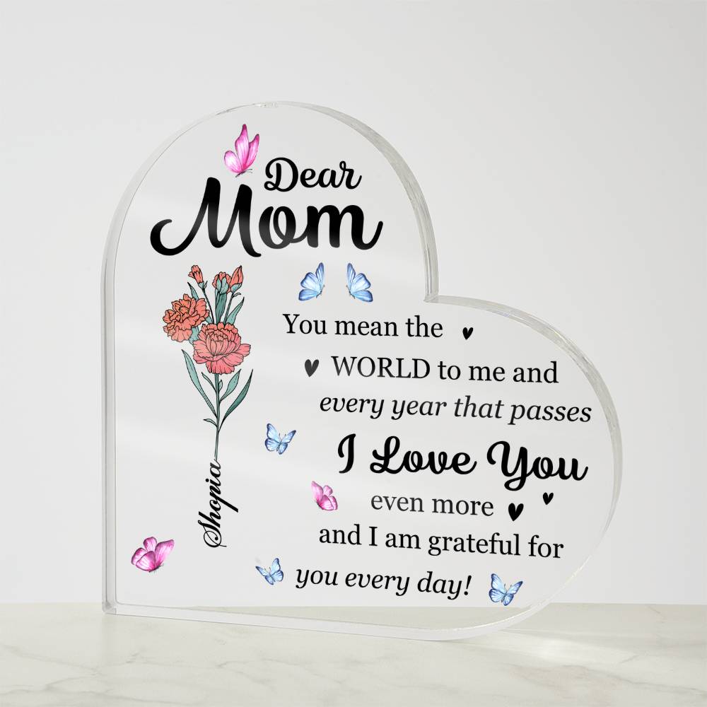 Dear Mom Personalized Acrylic Plaque – Custom Mom Gift with Name, Mother’s Day Gift for Mom, Floral Mom Keepsake Sign