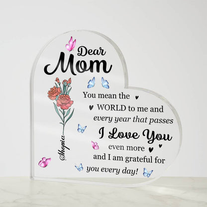 Dear Mom Personalized Acrylic Plaque – Custom Mom Gift with Name, Mother’s Day Gift for Mom, Floral Mom Keepsake Sign