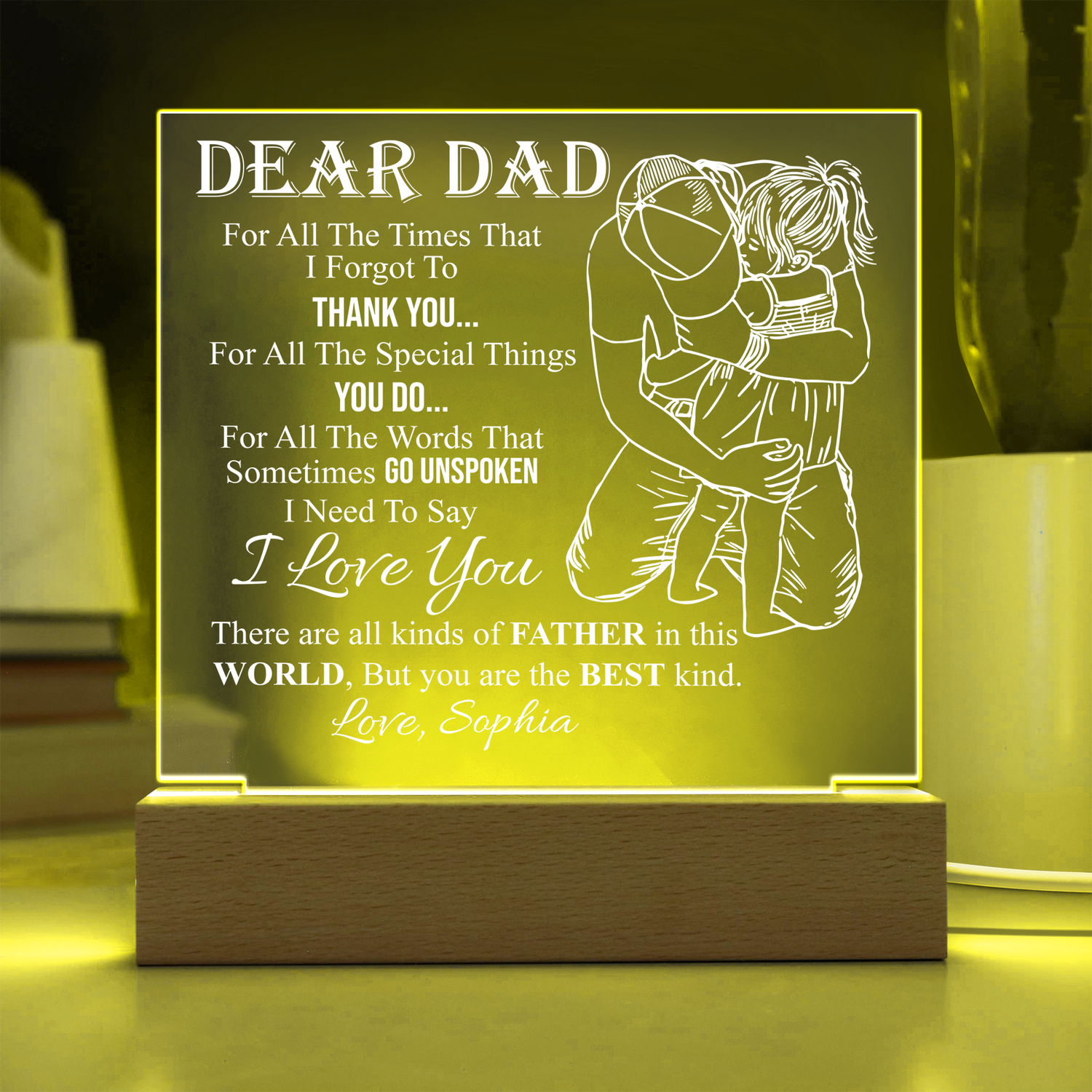 Personalized Dear Dad LED Night Light Plaque - Emotional "I Love You" Father&