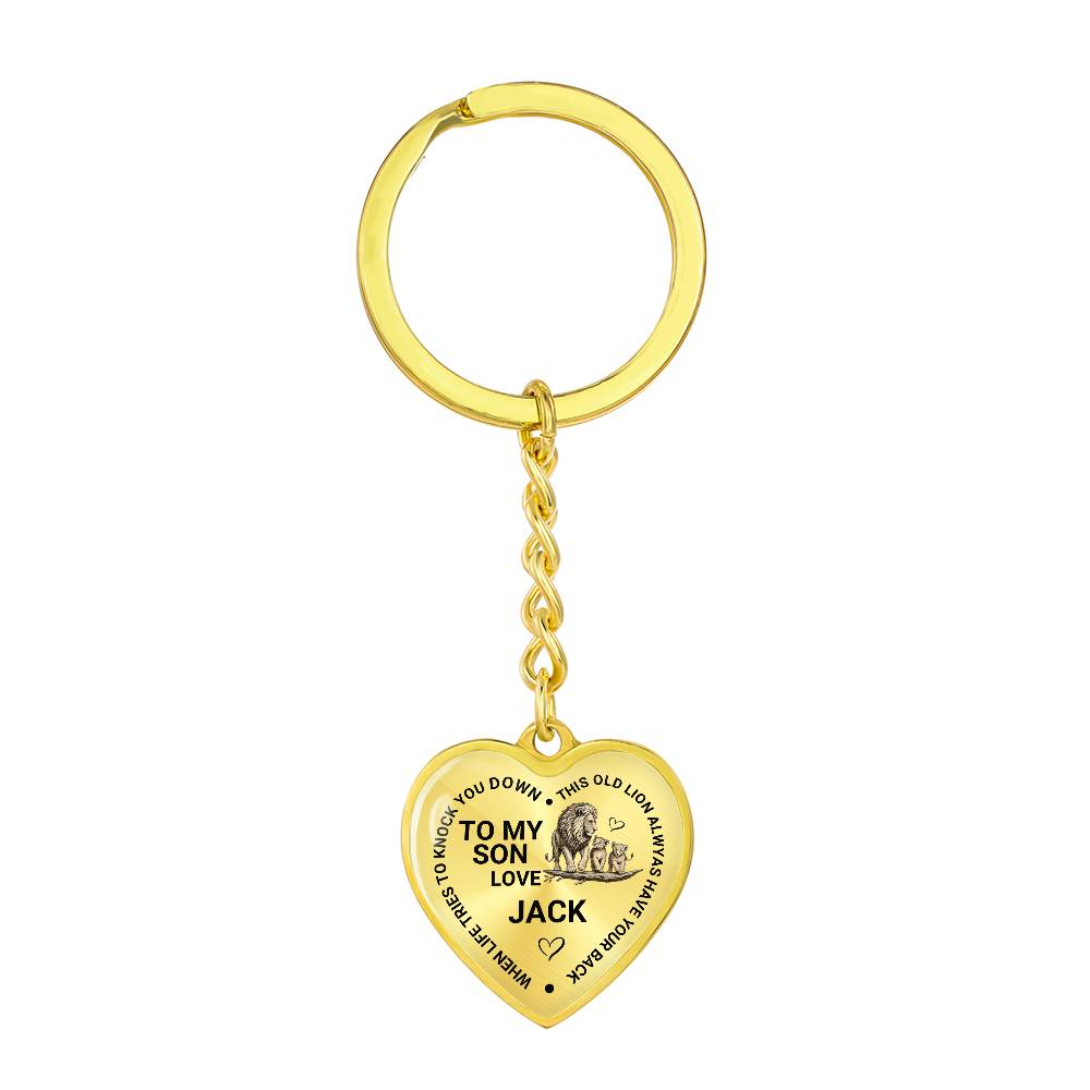 To My Son Heart Keychain Gift from Dad, Old Lion Always Has Your Back Personalized Keepsake