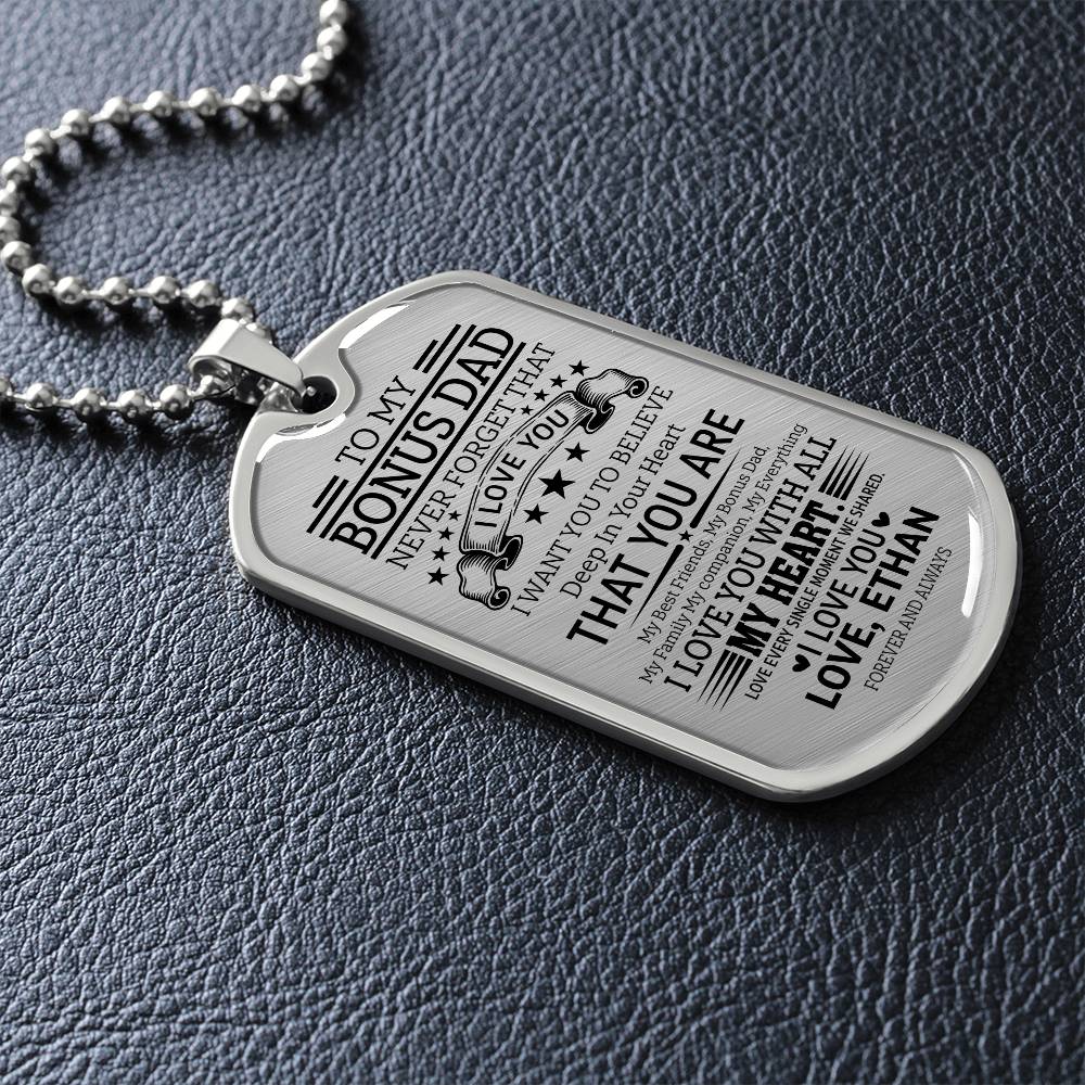 To My Bonus Dad Dog Tag Necklace - Personalized Emotional Stepdad Father&