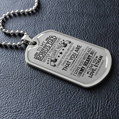 To My Bonus Dad Dog Tag Necklace - Personalized Emotional Stepdad Father&
