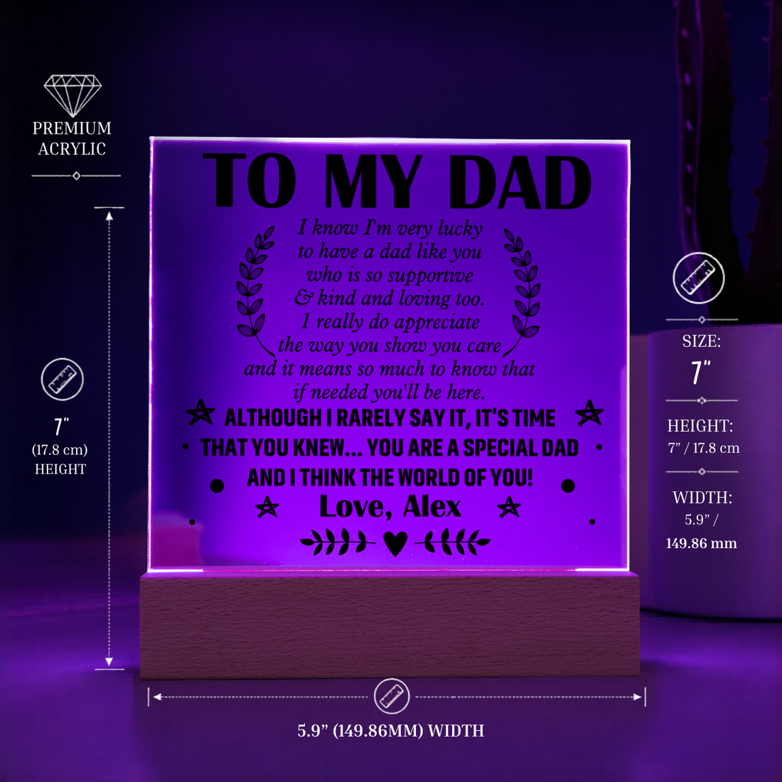 Personalized To My Dad LED Night Light Plaque - Emotional Father&