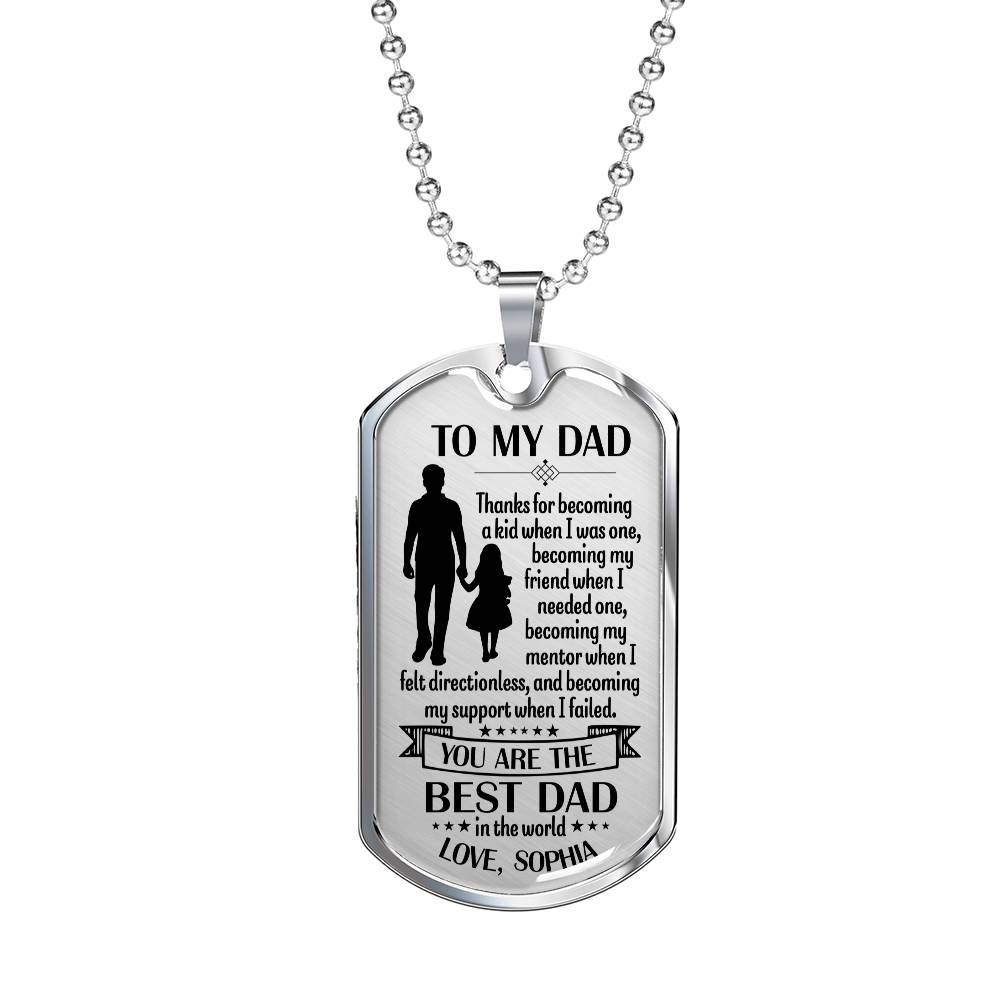 To My Dad Dog Tag Necklace Gift from Daughter, Best Dad Personalized Military Necklace Keepsake