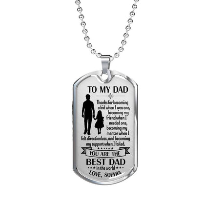 To My Dad Dog Tag Necklace Gift from Daughter, Best Dad Personalized Military Necklace Keepsake