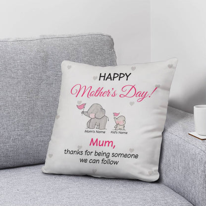 Personalized Mother’s Day Elephant Pillow – Custom Mom and Kids Name Pillow, Happy Mother’s Day Gift for Mom, Cute Mom Throw Pillow