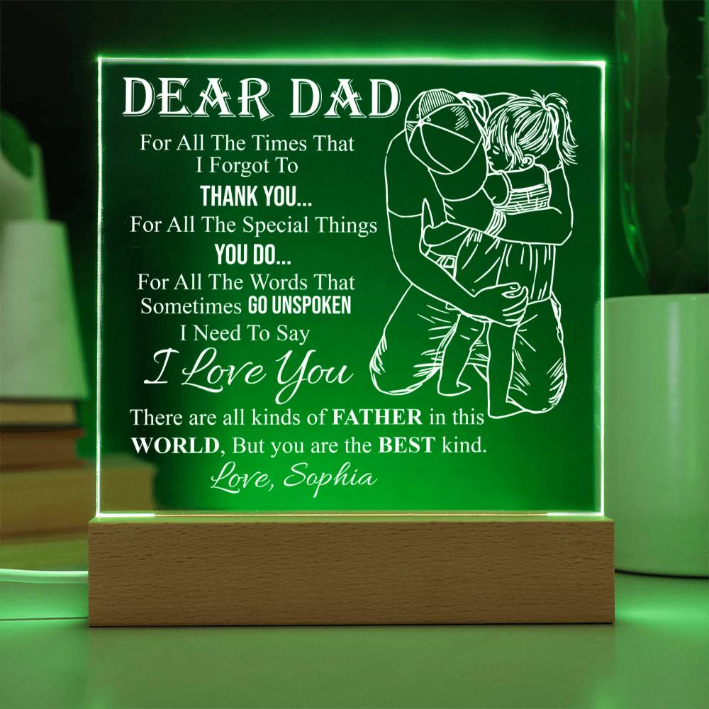 Personalized Dear Dad LED Night Light Plaque - Emotional "I Love You" Father&