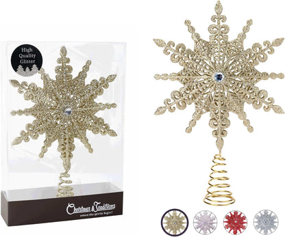 Christmas Traditions 8 Inch Silver Glittered Filigree Christmas Star Tree Topper Star/Home Décor Ornaments (Silver)