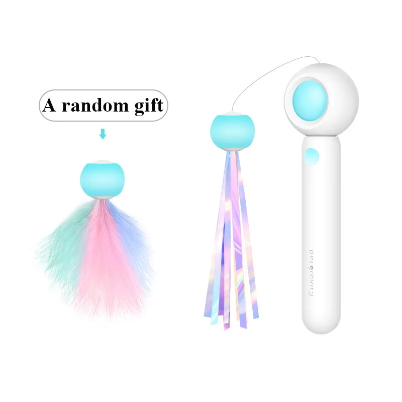 Cat Toy Interactive Funny Tassel Feather Stick Pet Toys for Kitten Colored Stretchable Cat Playing Teaser Wand Toy Pet Supplies