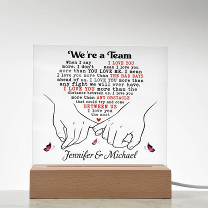 Personalized Valentine LED Acrylic Plaque – “I Love You More” Quote, Custom Names Romantic Light-Up Gift