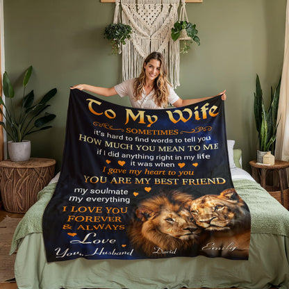 Personalized To My Wife Lion Couple Blanket – Custom Name Romantic Gift from Husband to Wife