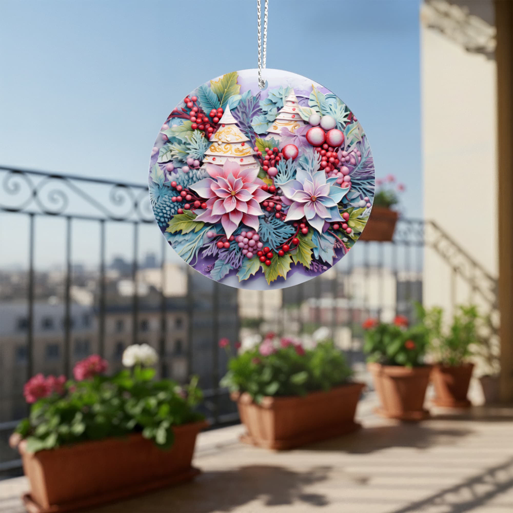 Floral Christmas Ornament – Winter Botanical Bauble, Elegant Holiday Tree Decor, Festive Keepsake Ornament, Unique Xmas Decoration