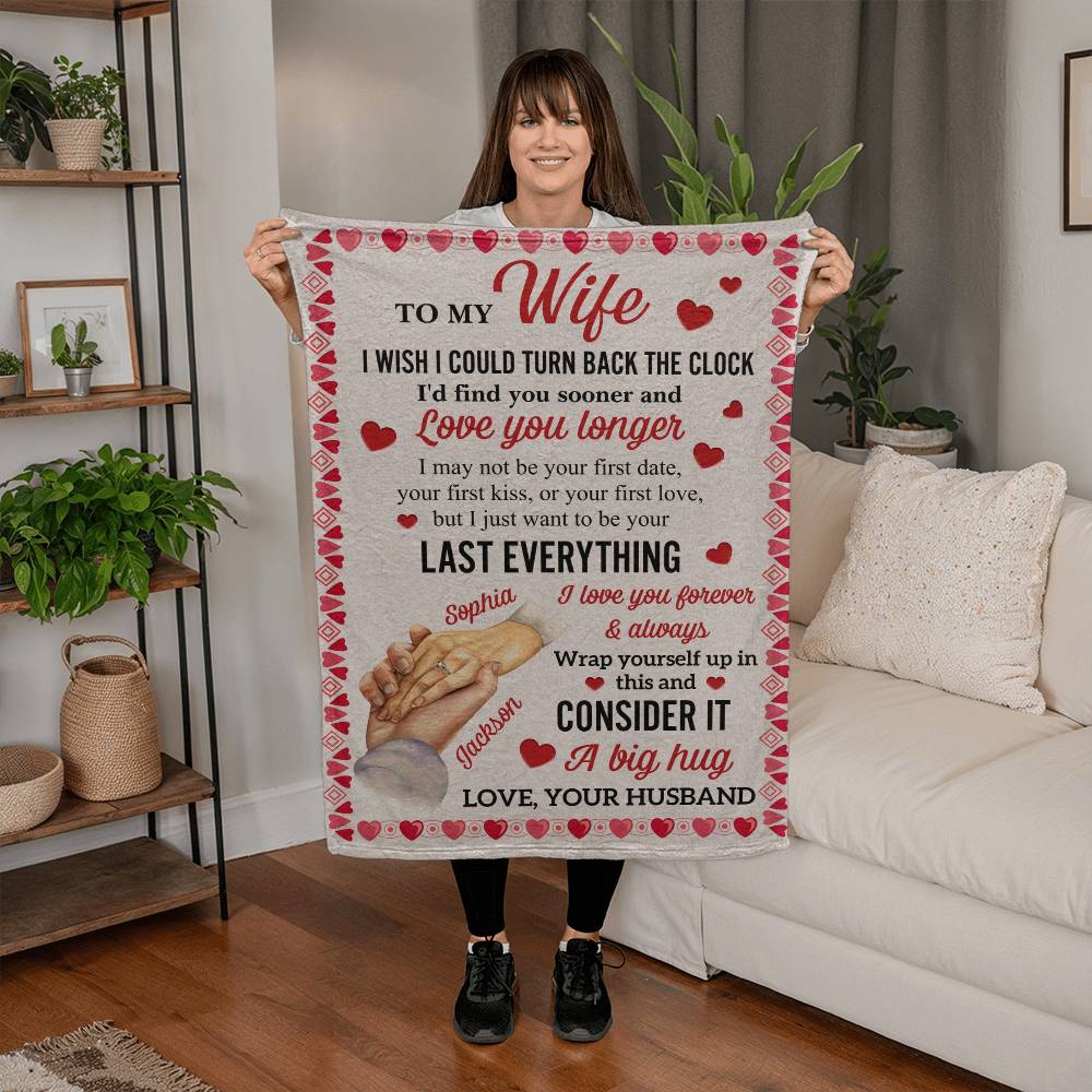 Personalized Valentine Blanket for Wife – “To My Wife” Coral Fleece Blanket with Custom Name, Romantic Gift