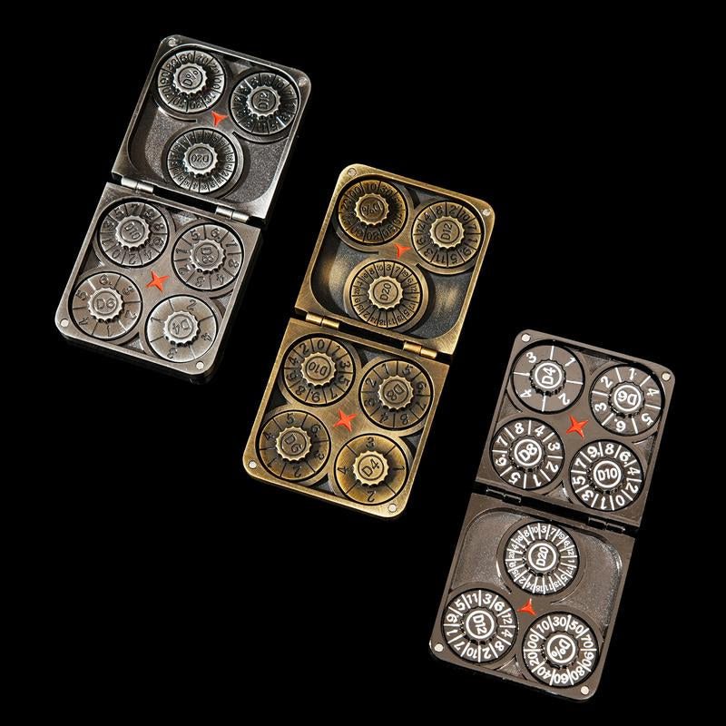 YEMEKO 7-In-1 Foldable Spinner Metal DND Dice Set – Pocket-Sized Compact Design with D4, D6, D8, D10, D12, D20 & D% for TTRPG Gifts