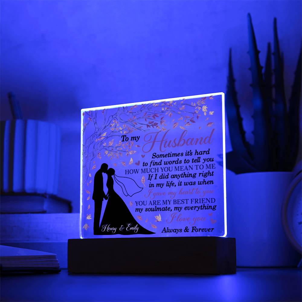 Personalized Valentine LED Acrylic Plaque – To My Husband Love Message, Custom Name Light-Up Keepsake Gift