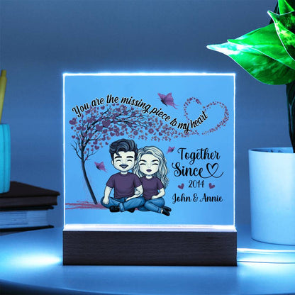 Personalized Valentine LED Acrylic Plaque – Cartoon Couple Heart Tree Design, Custom Names Romantic Gift