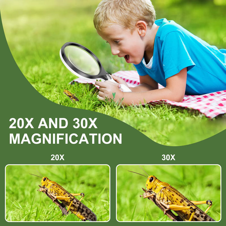 20X/30X Magnifying Glass Handheld Reading Magnifier with 24 LED Light Beads Lighted Magnifying Glass for Read Appreciate Scenery