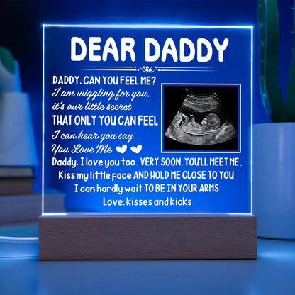 Dear Daddy LED Acrylic Plaque – Pregnancy Announcement Night Light with Ultrasound Photo &amp; Heartfelt Message from Bump