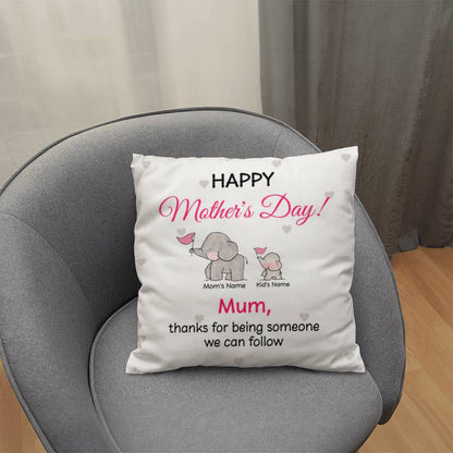 Personalized Mother’s Day Elephant Pillow – Custom Mom and Kids Name Pillow, Happy Mother’s Day Gift for Mom, Cute Mom Throw Pillow