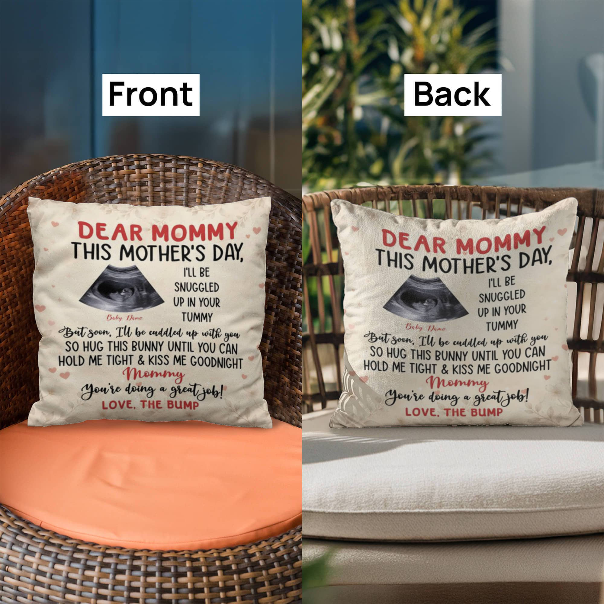 Dear Mommy Pregnancy Reveal Pillow – First Mother’s Day Gift for Mommy, Baby Bump Ultrasound Pillow, New Mom Keepsake Gift