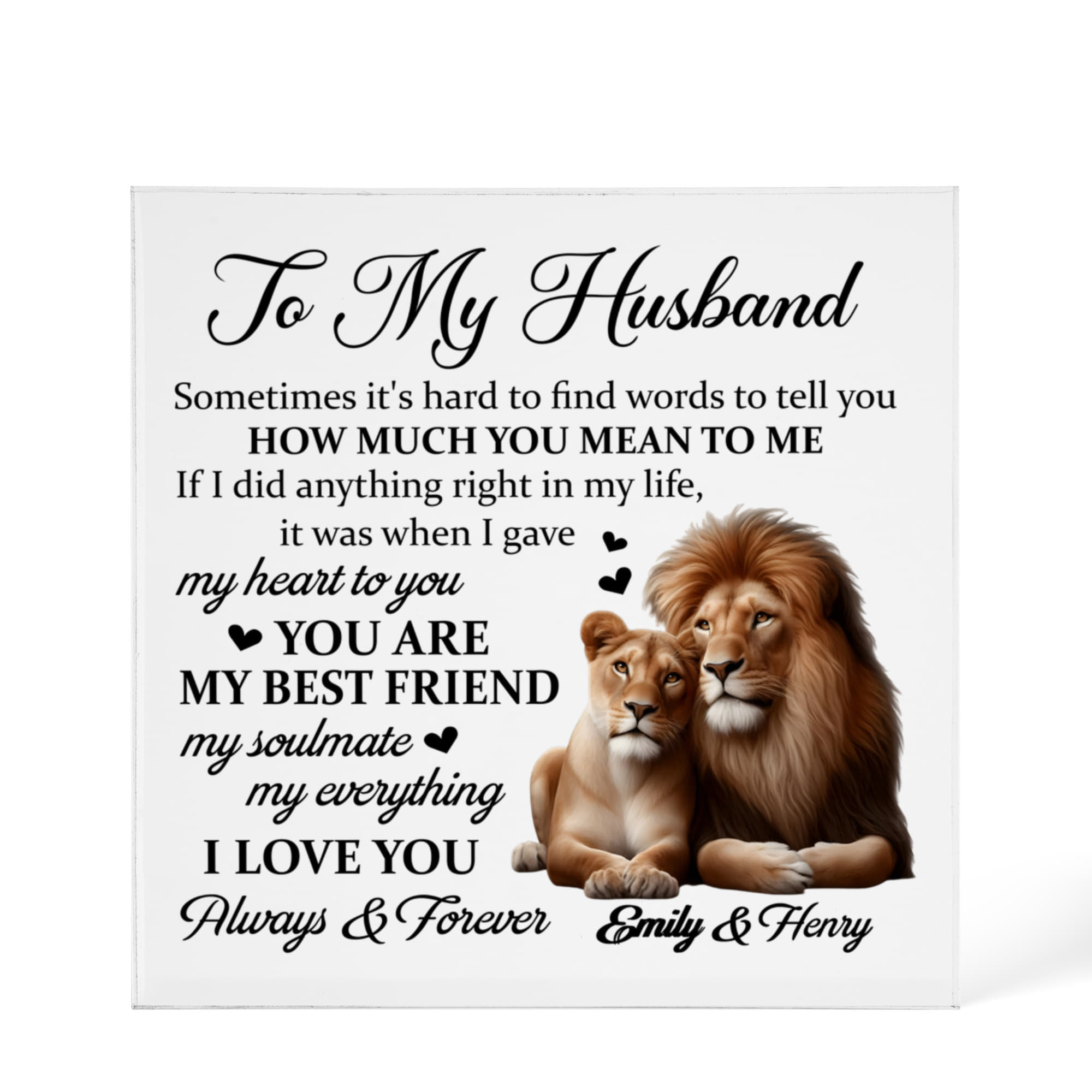 To my husband lion acrylic plaque with romantic love message

