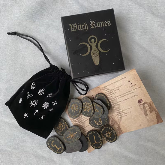 14 Pcs Wood Runes Stone Set Witches Rune Set Engraved Rune Symbol for Divination Altar Home Decor