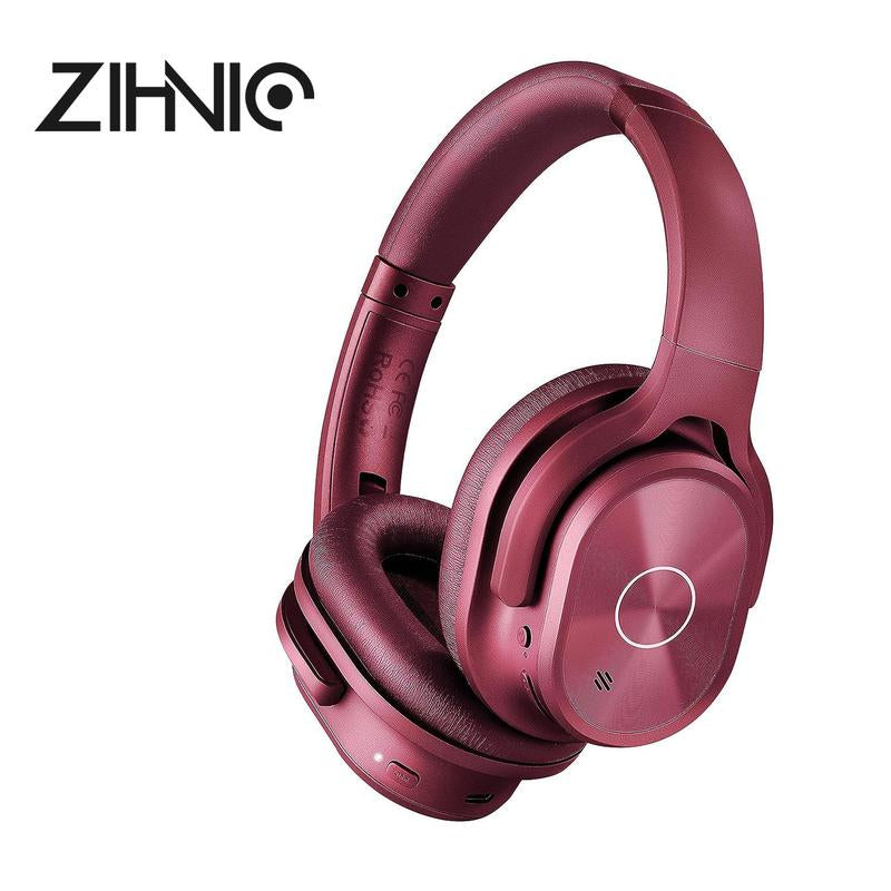 ZIHNIC PN9 Active Noise Cancelling Headphones with Built-In Microphone, Waterproof, Long Standby Powerful Battery Life, Wireless Bluetooth 5.4 Adjustable Audio Audio Connection Custom Earpads Foldable Red Gaming Headset