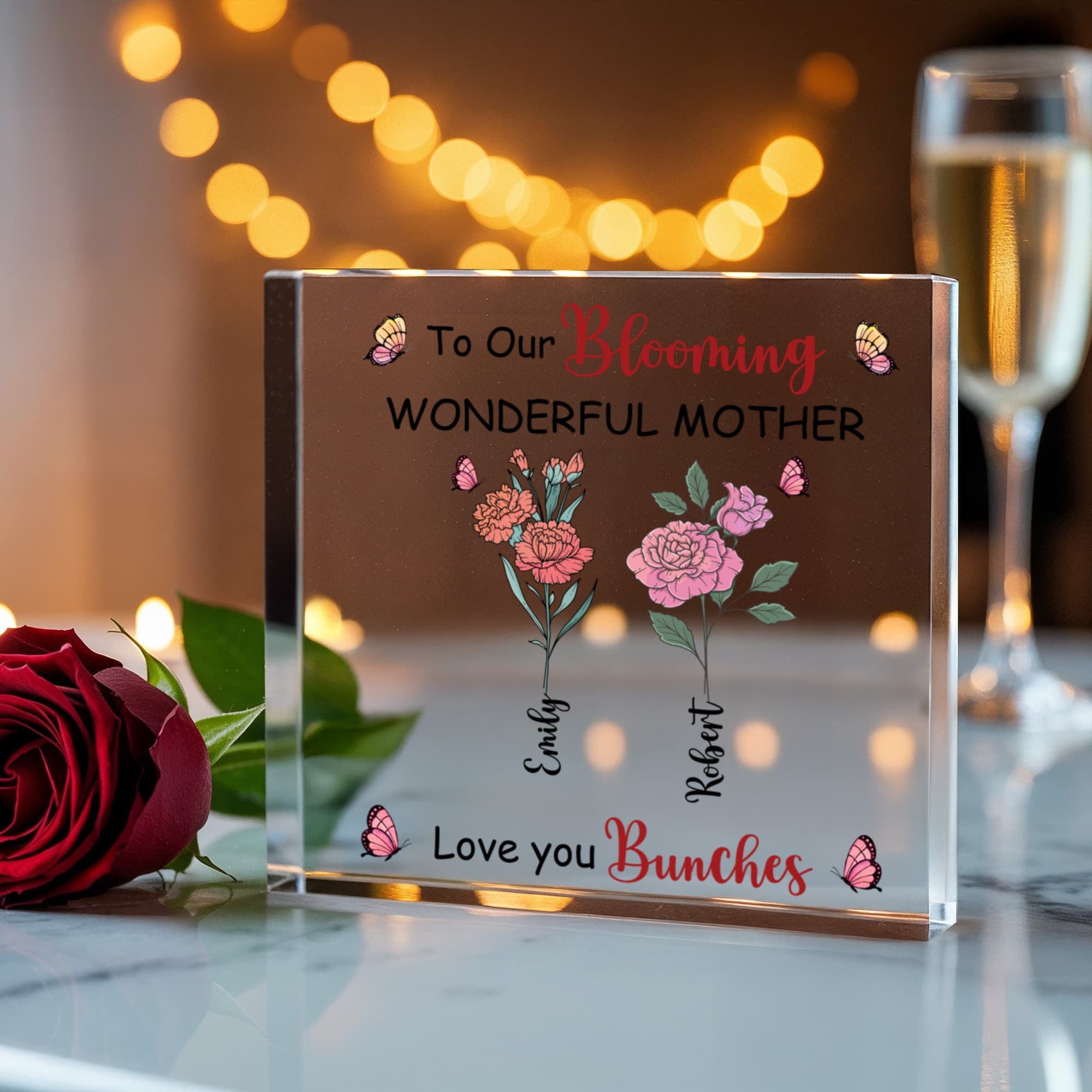 Personalized Blooming Mother Acrylic Plaque – Custom Name Gift