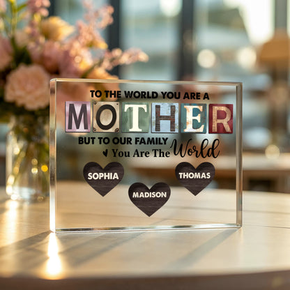 Personalized Mother Acrylic Plaque – Custom Mom Gift with Kids Names, Mother’s Day Gift for Mom, Family Heart Name Sign