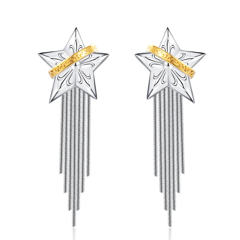 925 Sterling Silver Tassel Earrings with Planet Design