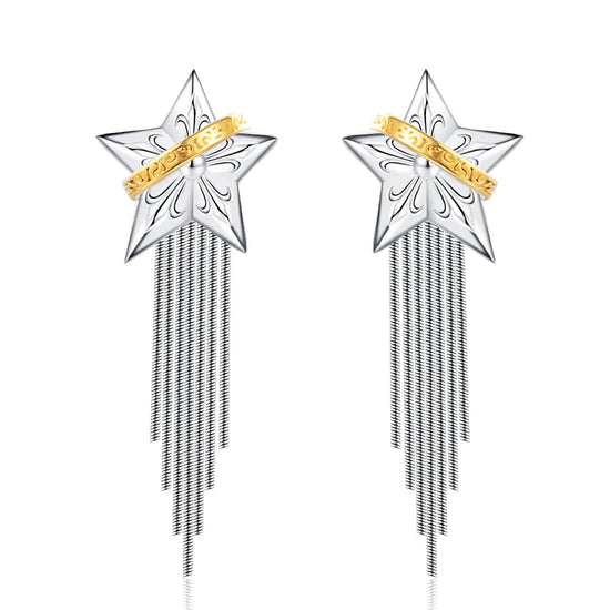 925 Sterling Silver Tassel Earrings with Planet Design