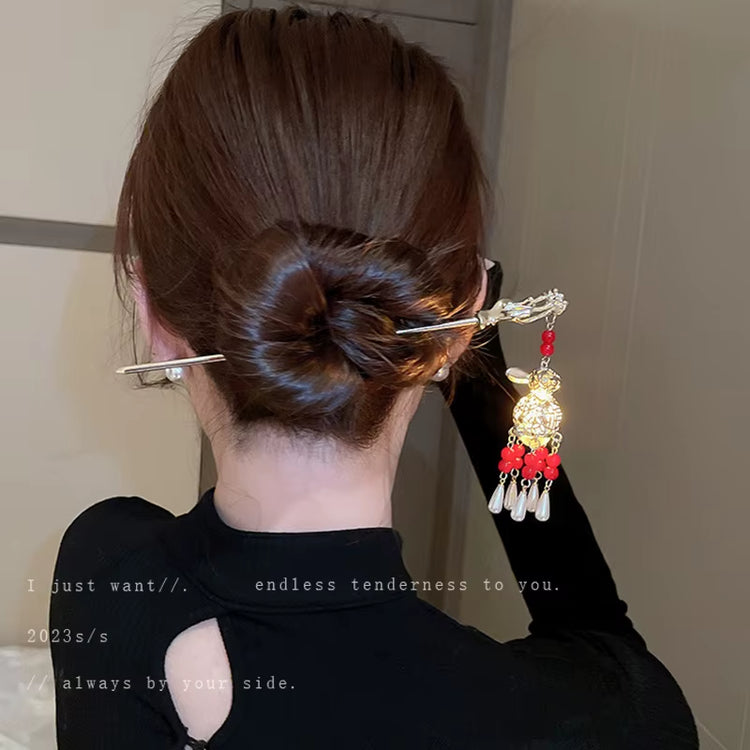 Chinese Rabbit Lantern Hair Pin Clips Hair Sticks Hanfu Hair Accessories for Women Kids Ancient Style Hairpin Hair Fork