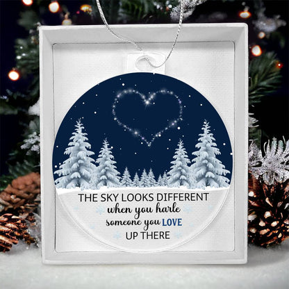 Remembrance Christmas Ornament – “The Sky Looks Different When You Have Someone You Love Up There” Memorial Gift, Acrylic &amp; Walnut Laser-Cut Ornament