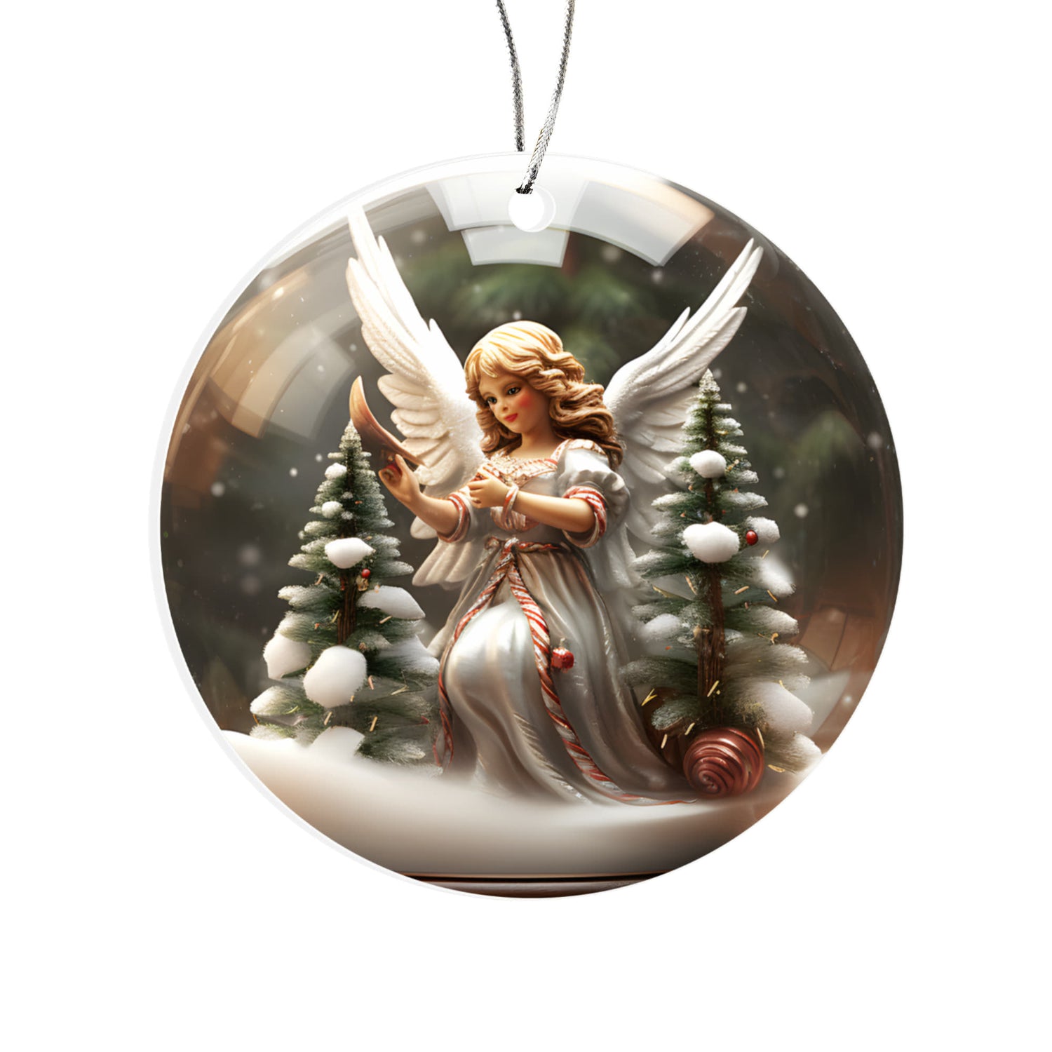 Angel Series Snow Globe Edition - Elegant Angel with Candy Cane Sash Acrylic Ornament